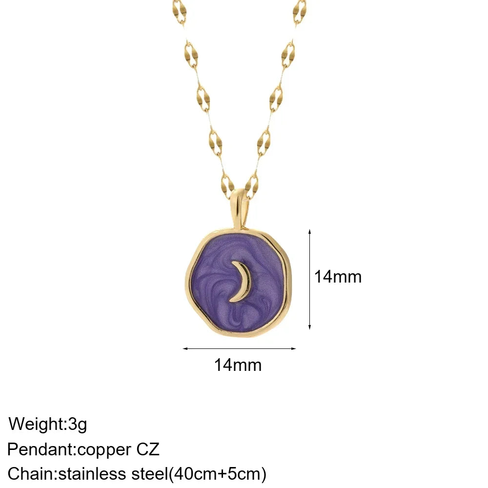 Heart Evil Blue Eye Sun Necklace for Women Cute Dog Bee Elephant Gold Color Pendant Woman's Collars Long Stainless Steel Chains NK008G2AC210152G5