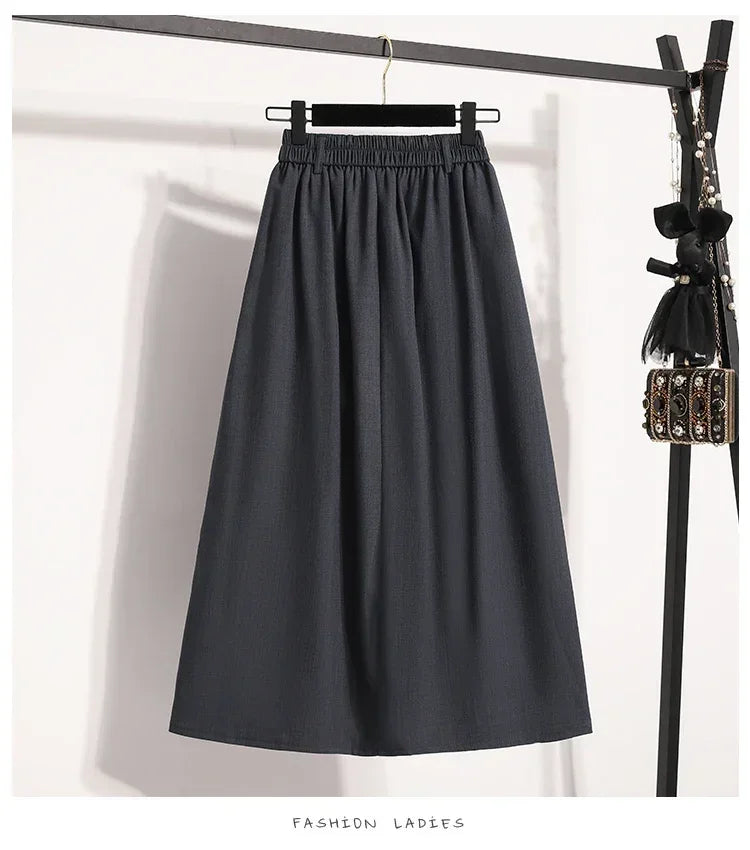 2025 Solid Color Versatile Medium Length Skirt Pleated Plus Size A-Line Maxi Gown Cover Hip Spring Summer New Half-length Skirt
