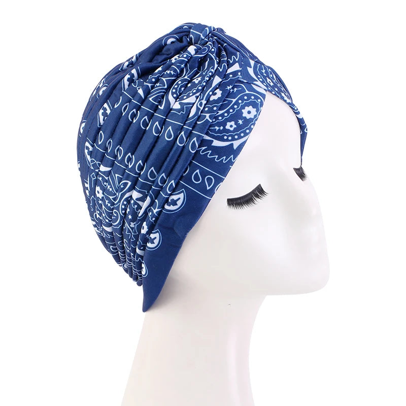 New Women Print Flower Knot Cancer Ruffle Chemo Hat Beanie scarf Turban Head Wrap Knitted Cap Hair Loss Accessories