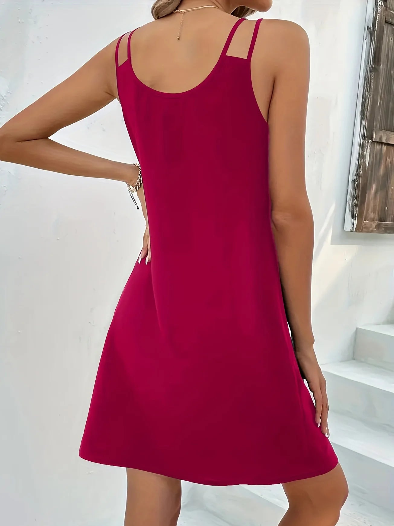 2024 New Summer Fashion Solid V Neck Hollow Dress Women's Double Straps Elegant Bodycon Sleeveless Vestidos