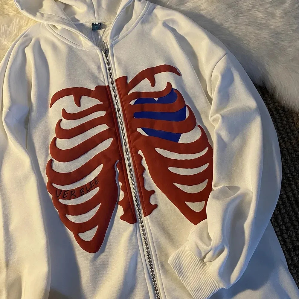 Y2K Rhinestone Cobweb Zip Up Oversized Sweatshirt 2022 Autumn Goth Hoodie Men Women Grunge Hooded Jacket Streetwear Y2K Clothing nz628-white