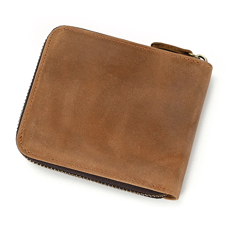 2023 New Short Wallet Men Women Vintage Fashion Card Holder Zipper Coin Purse Crazy Horse Leather Mens Slim Zipper Purse Wallet