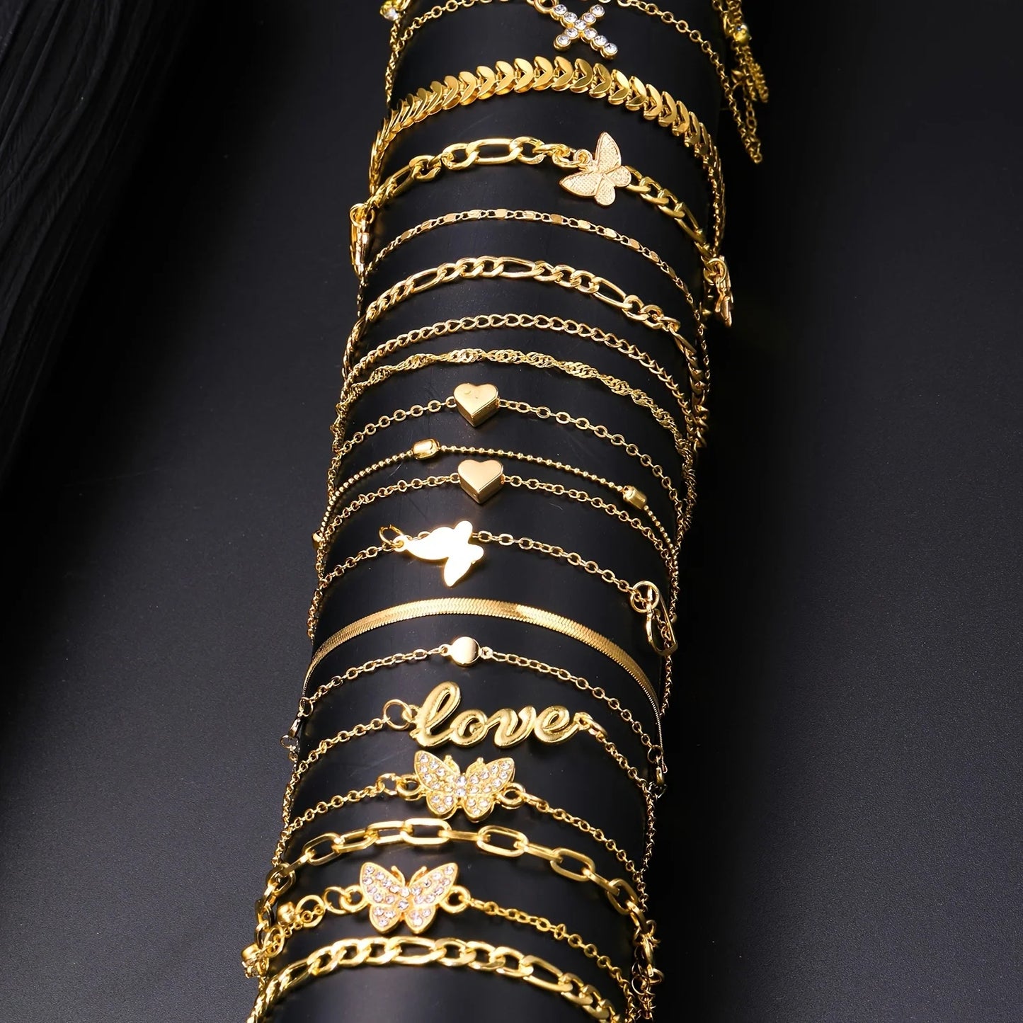 18Pcs Bohemian Summer Beach Anklet Set For Women Vintage Butterfly Heart Crystal Pendant Foot Bracelets Fashion Jewelry Gift New Badiee Stylez