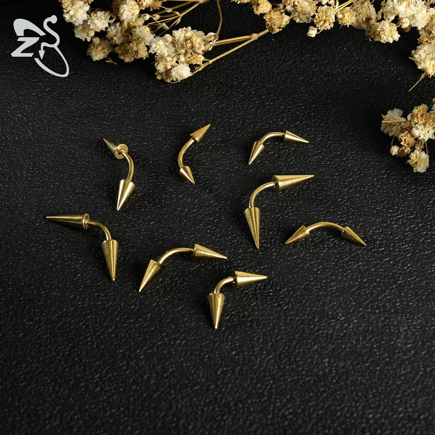 ZS 1 PC 16G Stainelss Steel Eyebrow Ring For Men Women Long Spike Curved Nose Bridge Piercing 3 Colors Cone Lip Labret Piercings