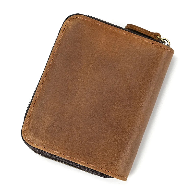 2023 New Short Wallet Men Women Vintage Fashion Card Holder Zipper Coin Purse Crazy Horse Leather Mens Slim Zipper Purse Wallet