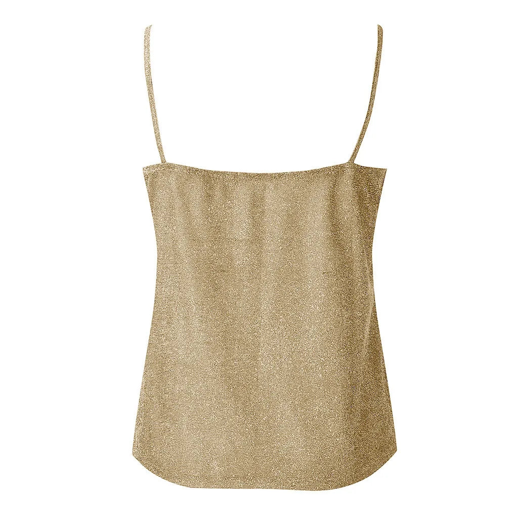 Women’s Solid Color V-Neck Tank Tops Ladies Glitter Strappy Sexy Cami Swing Vest Clubwear Fashion Canottiera Donna Estiva