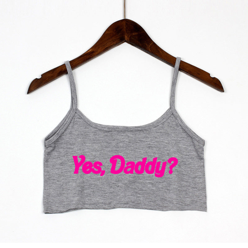 YES DADDY Pink Letters Print Summer Women's Crop Top Sexy Elastic Cotton Camis Sleeveless Short Tank Top Bar Tops Women