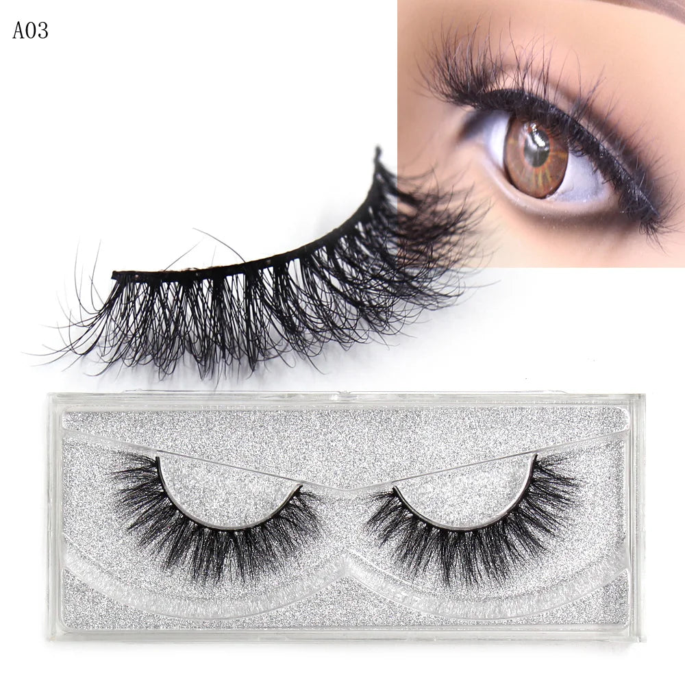 LEHUAMAO False Eyelashes Mink Lashes Natural Thick False Eyelashes Extension Wispy Soft Lashes Makeup Tools D22 1Pair-A03