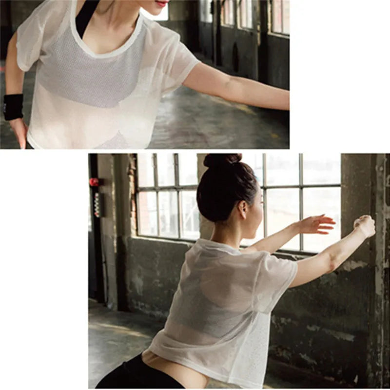 2025 Sexy Mesh Yoga Shirt Quick Dry Sport Fitness Female Running Shirt Gym Clothes Tank Top Workout Exercises T-Shirt Sportwear
