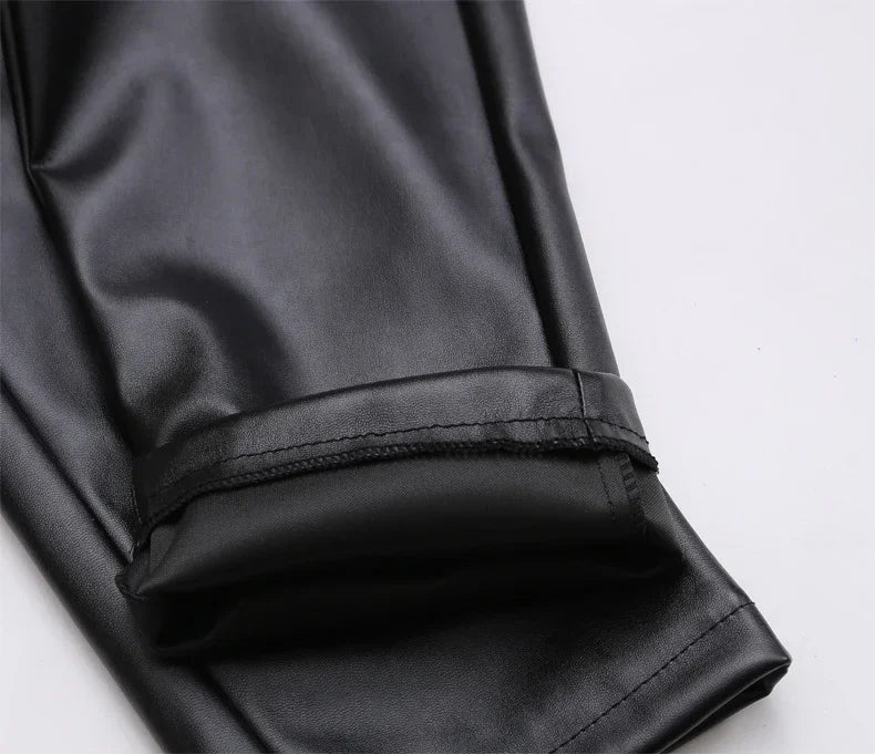 Men's Leather Pants Skinny Fit Elastic Fashion PU Leather Biker's Trousers Nightclub Party & Dance Pants Thin