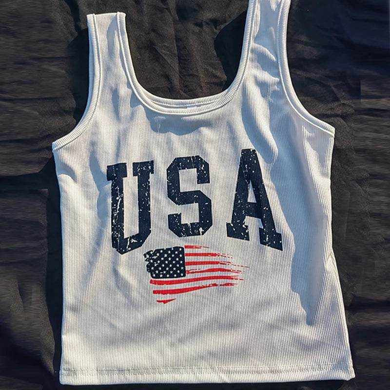 Y2k USA Crop Top Harajuku Women Letter Print T-Shirts Slim Retro Fashion Grunge Vintage Tee Streetwear Aesthetic Clothing Sexy nz6025