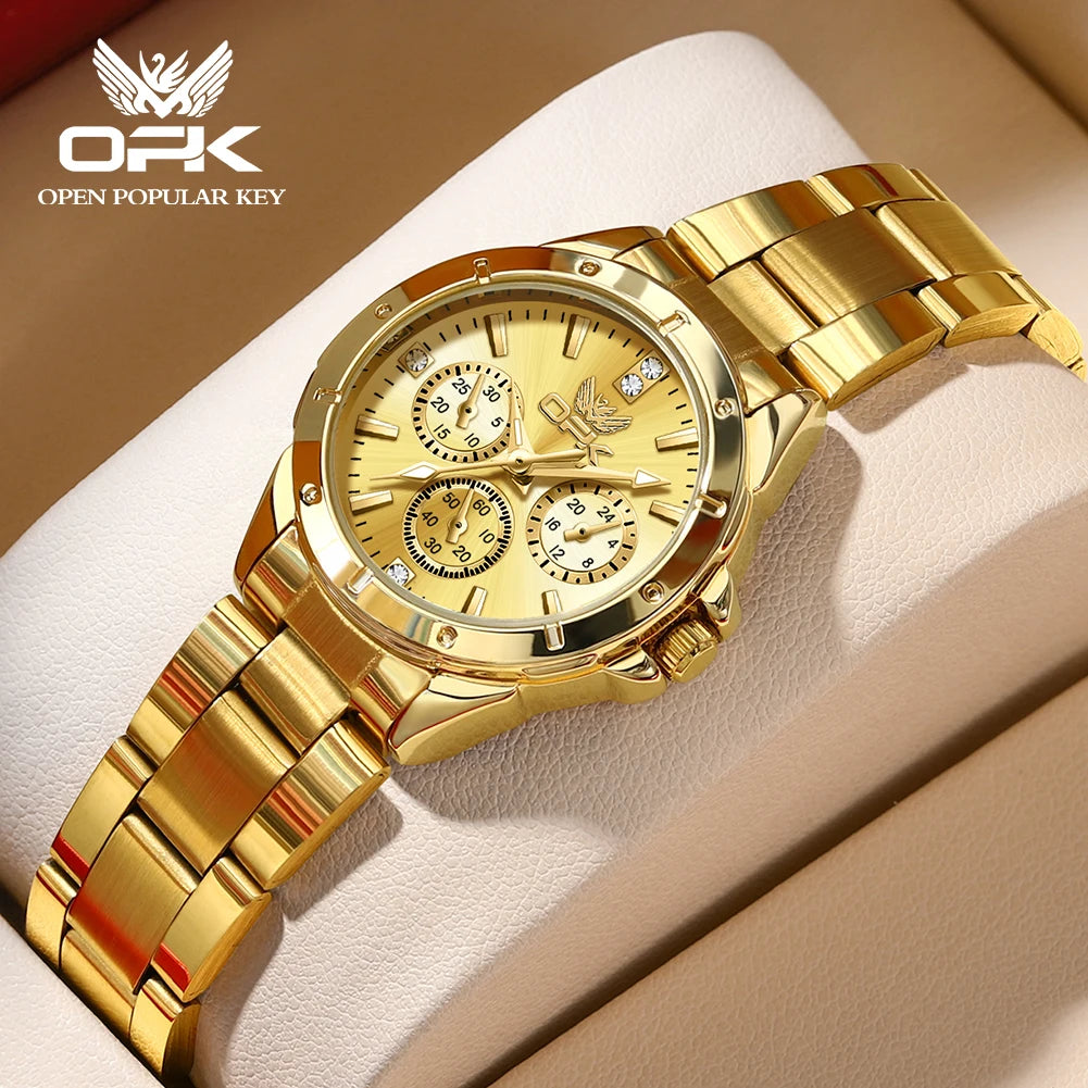 OPK 6001 Women's Watches Original Quartz Watch Waterproof Multifunctional Chronograph Ladies Watches Girls Gifts Reloj Mujer All Gold CHINA Yes