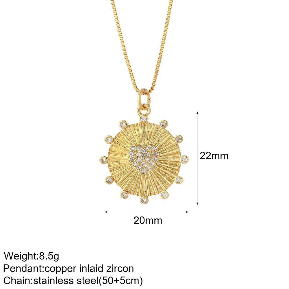 Heart Evil Blue Eye Sun Necklace for Women Cute Dog Bee Elephant Gold Color Pendant Woman's Collars Long Stainless Steel Chains NK008G4AC210241G5