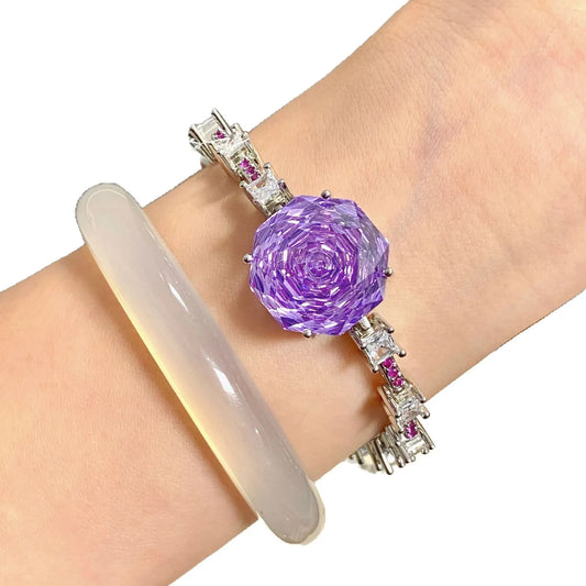 High Quality Rose Purple Pink Crystal Zircon Jewelry Set Necklace for Women Earrings Ring Bracelet Wedding Banquet Party Holiday Badiee Stylez