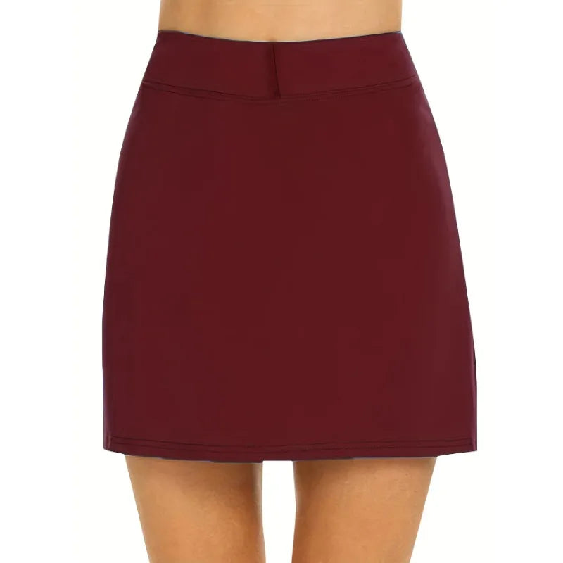 Plus Size 1XL-5XL Womens Fashion Solid Tennis Skirt Yoga Sport Active Shorts Skirt Ladies Lightweight And Breathable Short Dress Claret