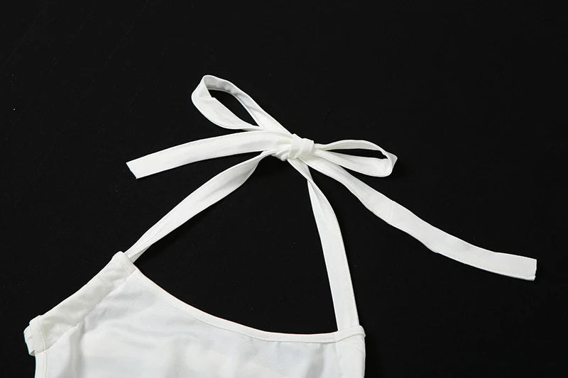 Y2K Sexy Backless Summer Crop Top Women Hollow Out White Sleeveless Bandage Halter Tank Tops Streetwear Cami 90s