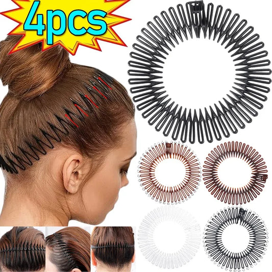 Rhinestone Plastic Full Circle Stretch Diamond Flexible Comb Women Girl Flexible Plastic Circle Teeth Hair Accessories Wholesale