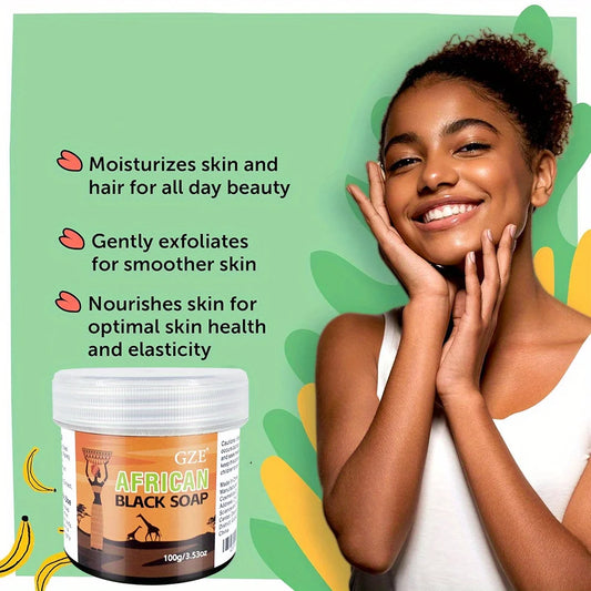 GZE African Black Soap 3-in-1 Face, Hair, and Body Cleanser - Deeply Cleanses and Moisturizes Skin and Hair, Natural Ingredients Badiee Stylez