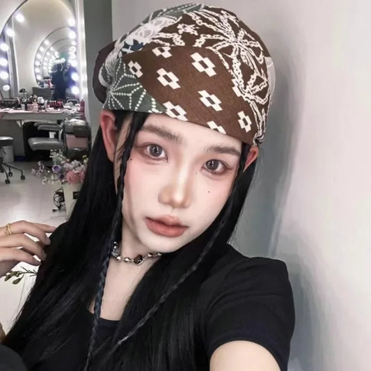 Y2k Bandana Cotton Floral Print Neckerchief Women Korean Cotton Linen Square Scarf Elegant Neck Scarves Small Wraps Bandana