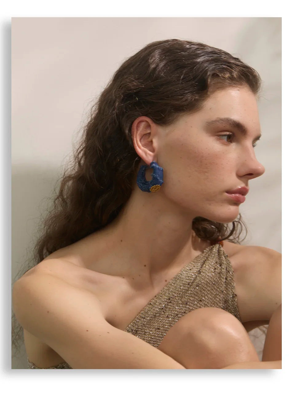 Yhpup Creative Blue Denim Flower C Shape Hoop Earrings Women Stainless Steel Popular Jewelry Autumn & Winter New 2025 Wholesale