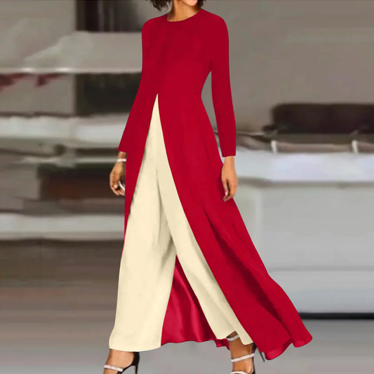 Jumpsuit Women 2024 Summer Fashion Colorblock Patchwork Rhinestone Square Collar Long Sleeve Asymmetrical Daily Long Jumpsuit Badiee Stylez