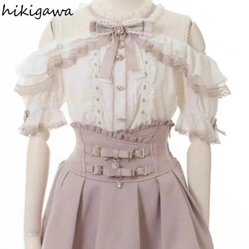 Y2k Skirts for Women High Waist A-line Jupe Fashion Japanese Summer Cute Saia 2025 Faldas Mujer De Moda Bow Sweet Mini Skirt
