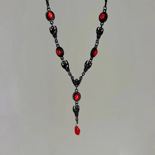 Vampire Bat Necklace, Gothic jewelry, Blood Drops, Retro, Pagan, Witchcraft accessories, Black Bat, Choker For Women Girls