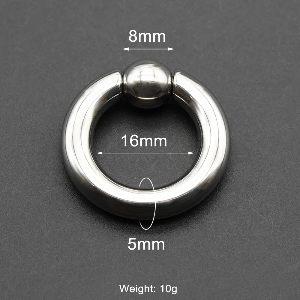 1Pc Large Gauges Stainless Steel CAPTIVE SPRING BEAD RING for Septum Piercing BCR Nose Ring Hoop Expander Earlobe Earrings 00G 5x16-8mm 1 Piece
