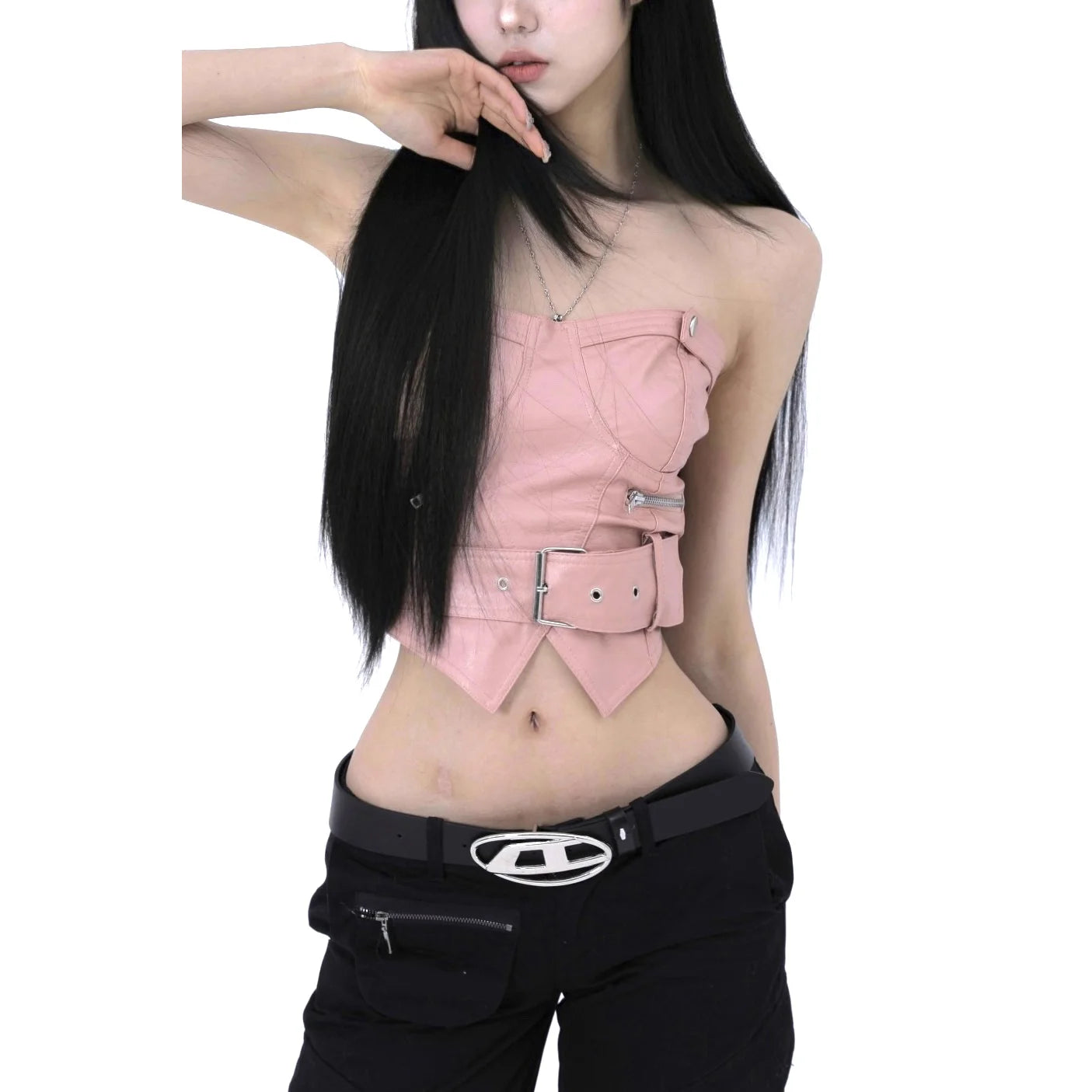 Crop Tops Sexy PU Y2k Tanks Women Clothing Fashion Summer Camis 2025 Ropa Mujer Slim Waist Irregular Backless Harajuku Vest Pink