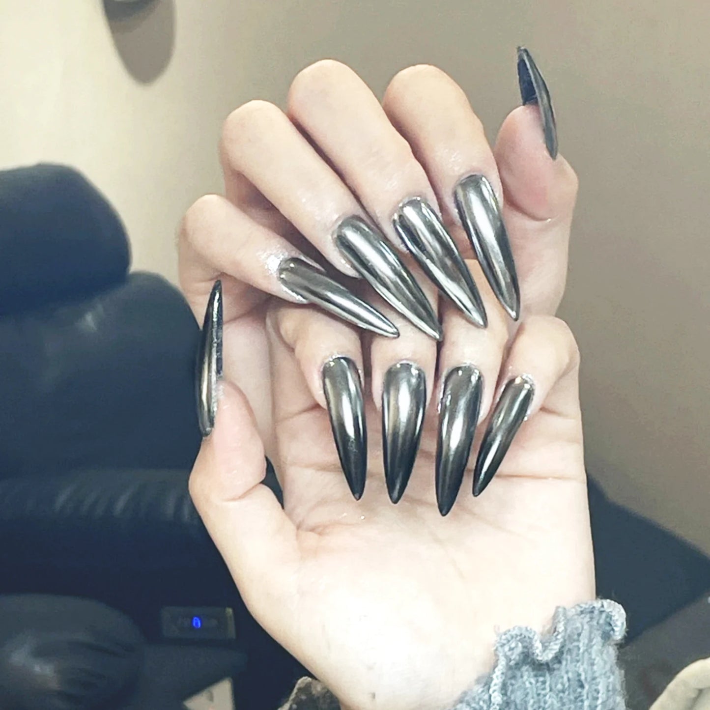 24pcs Glossy Black Fake Nails Set Press On Nail Tips Solid Color Long Stiletto Removable Artificial Nails Decoration Nail Art style8