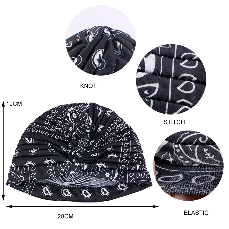 New Women Print Flower Knot Cancer Ruffle Chemo Hat Beanie scarf Turban Head Wrap Knitted Cap Hair Loss Accessories