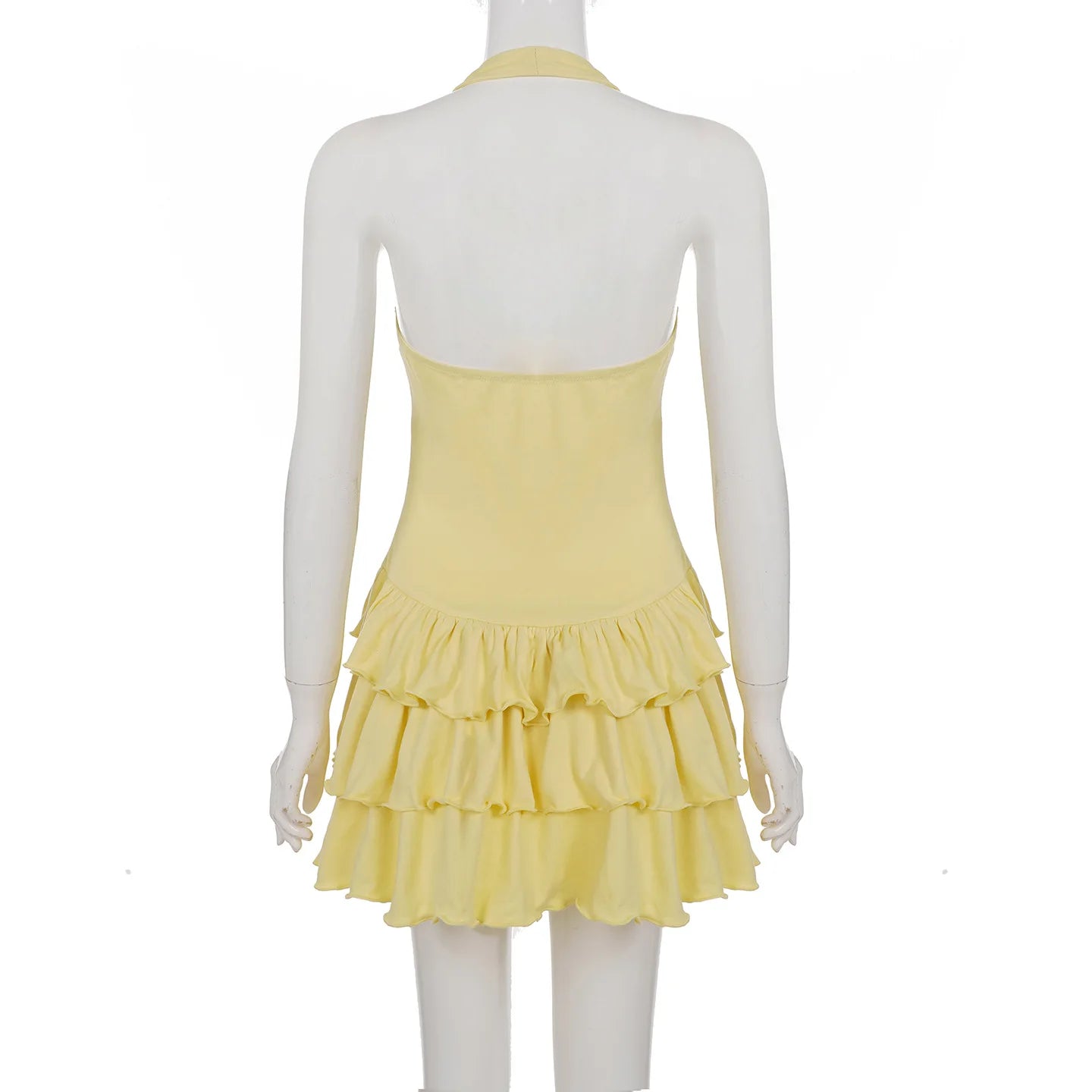 Tornova Vacation Halter Mini Dress For Women Solid High Waist Puffy Dress Ruffled Splice Fashion Sexy Slim Dress 2025 Summer New