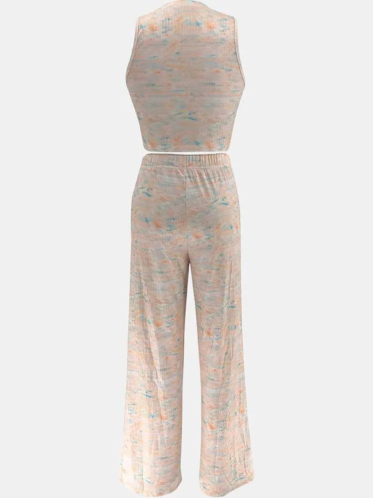 2 Piece Sets Womens Outfits Elegant Stretchy Knitted Summer Suit Sexy Sleeveless Top and Pant Suit Wholesale Dropshipping