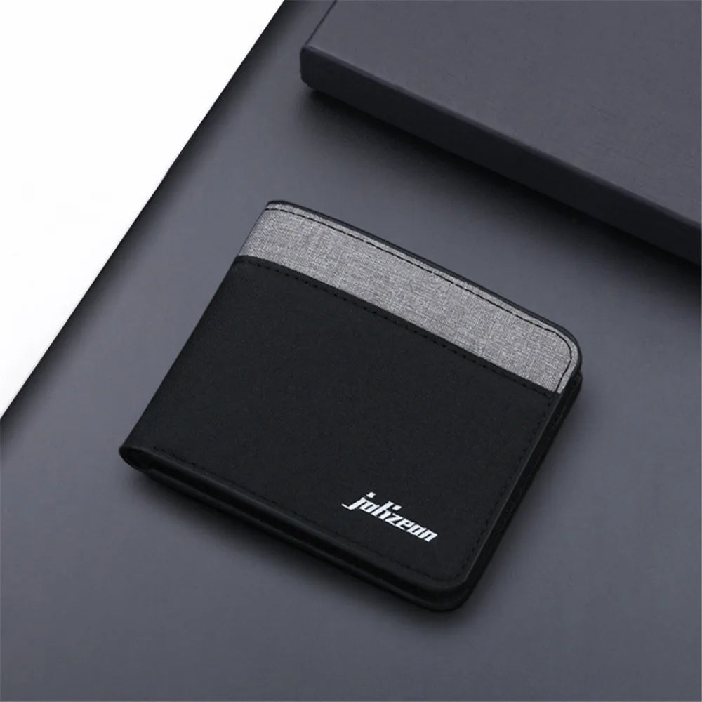 New Style Mini Thin Men Wallet Card Holder Men'S Purse Coin Pouch Id Card Holder Short Canvas Card Holder Wallet Black