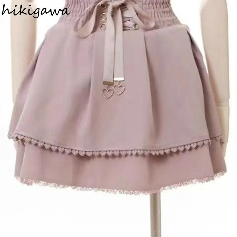 Y2k Skirts for Women High Waist A-line Jupe Fashion Japanese Summer Cute Saia 2025 Faldas Mujer De Moda Bow Sweet Mini Skirt