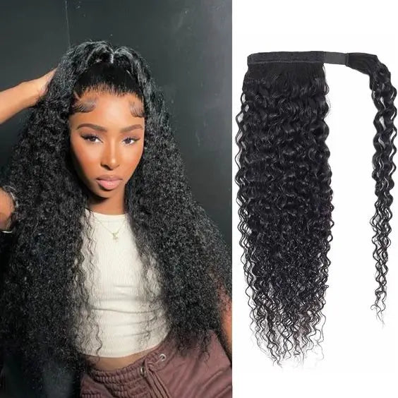 100G Ponytail Human Hair Extensions Straight Wrap Around Horsetail 100% Remy Human Hair 10"-32" Ponytail Extension for Women Kinky Curly