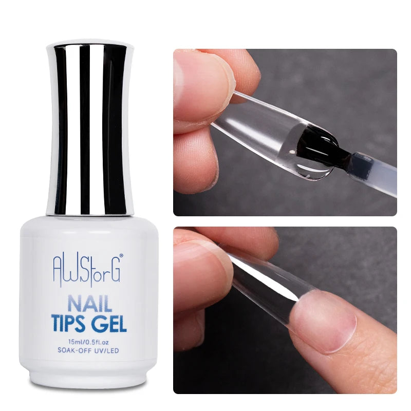 AWStorG15ml 2 IN 1 Crystal Top Coat Transparent Soak Off UV LED Nails Art Manicure Gel Nail Polish Varnishes Primer Function Gel 15ml nail tips gel