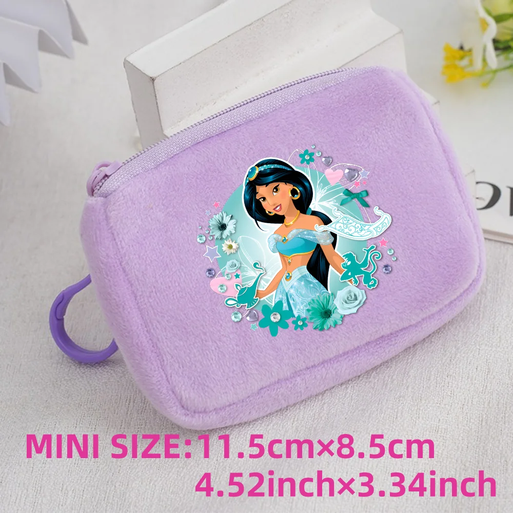 Princess Disney Kids Anime Plush Coin Purse Girls Mini Wallet Printed Moneybag Kawaii Square Portable Storage Bag Birthday Gifts 1pcs-022