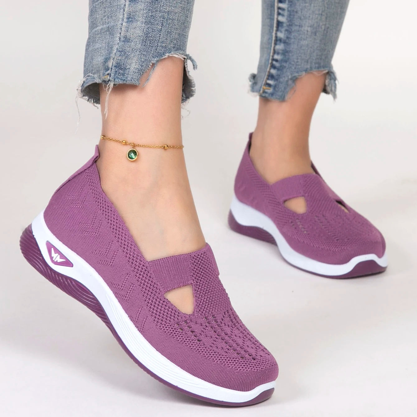Spring new women's sports shoes, fashionable, breathable, lightweight, non-slip, wear-resistant, casual sports shoes, flat shoes PURPLE