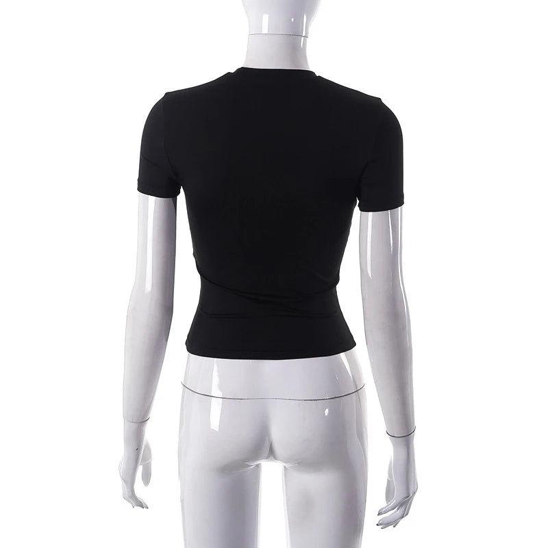 2023 Spring New Short Sleeve T-Shirt Women Solid Simple Casual Soft All-Match Hot Basic Crop Tops Tees Summer Fashion