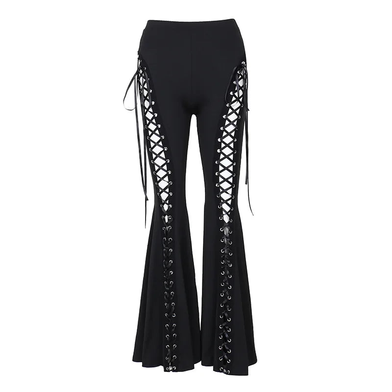 Y2K Summer Cross-band Strap Art Micro-flare Casual Pants Metal Buckle Decoration Personal Pants Women Versatile Sexy Slim Pants