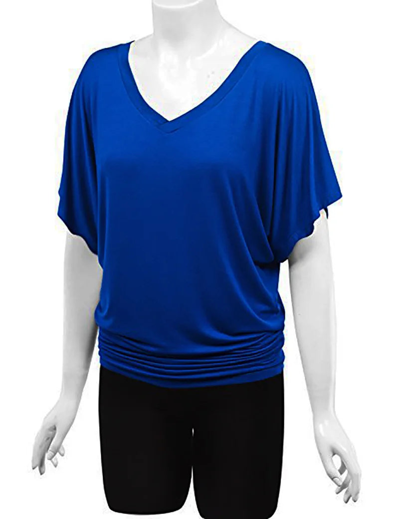 Women V Neck Short Sleeve Pleated Loose T-shirts Summer Lady Batwing Sleeve Oversized S-5XL Tee Shirt Tops OUYMFZ-A1375