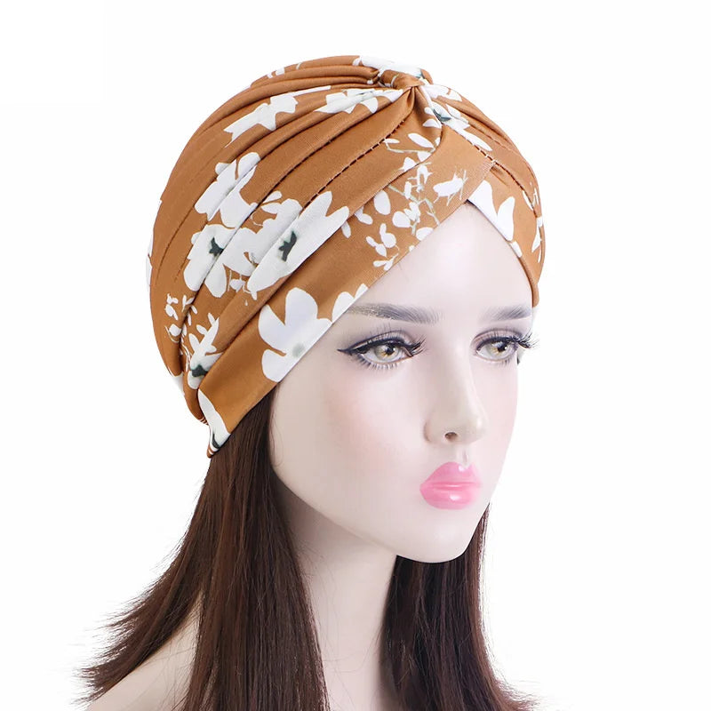 New Women Print Flower Knot Cancer Ruffle Chemo Hat Beanie scarf Turban Head Wrap Knitted Cap Hair Loss Accessories
