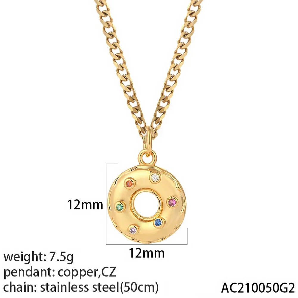 Heart Evil Blue Eye Sun Necklace for Women Cute Dog Bee Elephant Gold Color Pendant Woman's Collars Long Stainless Steel Chains NK019goldAC210050G2