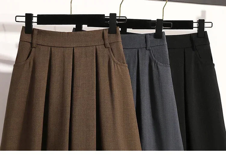 2025 Solid Color Versatile Medium Length Skirt Pleated Plus Size A-Line Maxi Gown Cover Hip Spring Summer New Half-length Skirt