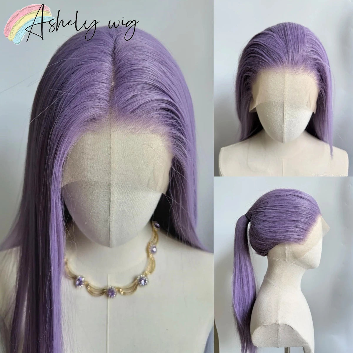 Ashely Light Purple Wig Special Grey-purple Lace Front Wigs 26inch long straight 13*4 Synthetic Lace Wigs for Cosplay Daily Use 403 1pc