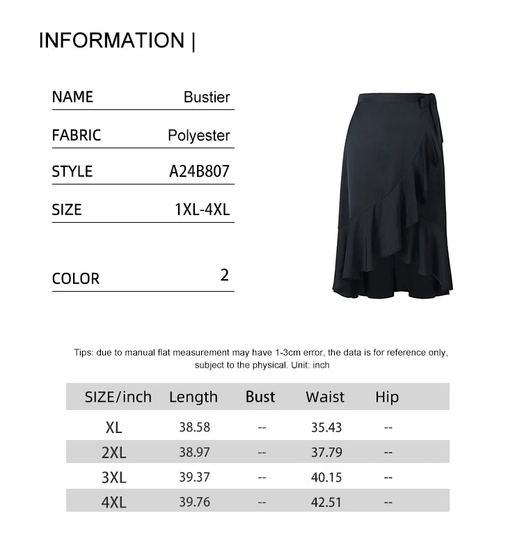 Plus Size 2025 New Women's Irregular Layered Solid Colour Half-body Skirt Polyester Versatile Elastic Waist Temperament Elegant