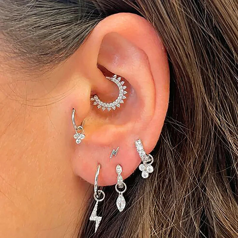 1PC Little Star Moon Snake Crystal Charms Pendant Helix Daith Earrings for Women Hanging Matching Piercing Lobe Tragus Jewelry