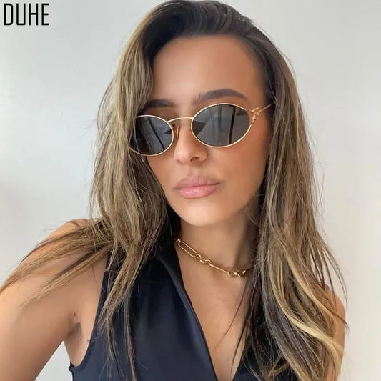 Retro Oval Metal Small Frame Sunglasses Men And Women Hollow Design Brand Sunglasses High-End Luxury Versatile Sunglasses UV400