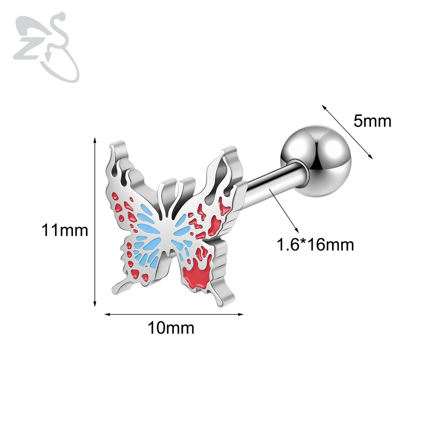 ZS 1 Piece 14G Stainless Steel Tongue Piercing Ring Colorful Butterfly Bone Tongues Stud Punk Skull Snake Body Piercings Jewelry Style 3